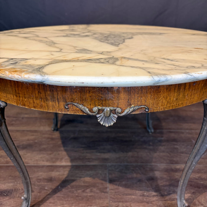 French Marble Top Coffee Table with Ormolu Mounted Apron and Cabriole Legs