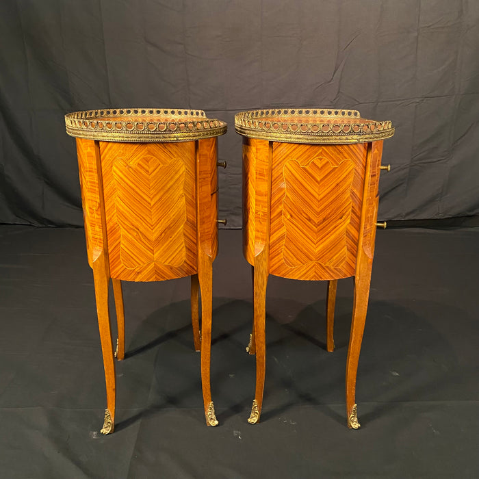 French Louis XV bedside tables, nightstands or side tables with marquetry