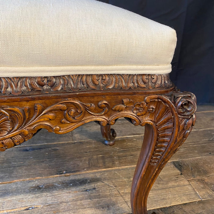 French Louis XV Walnut Bench or Ottoman with Exquisite Carving
