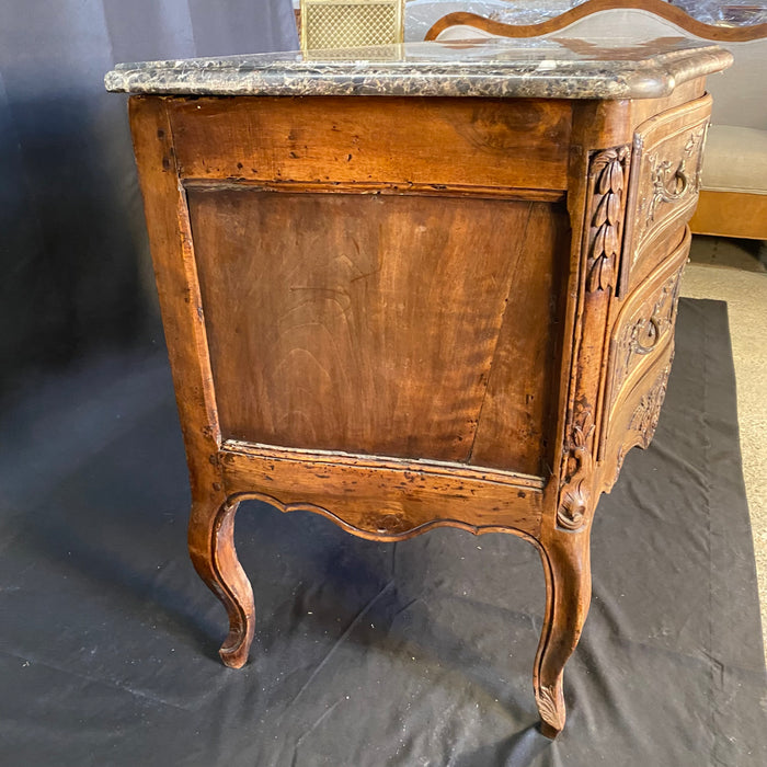 French Period Louis XV Marble Top Commode or Chest of Drawers or Dresser with Exquisite Carving