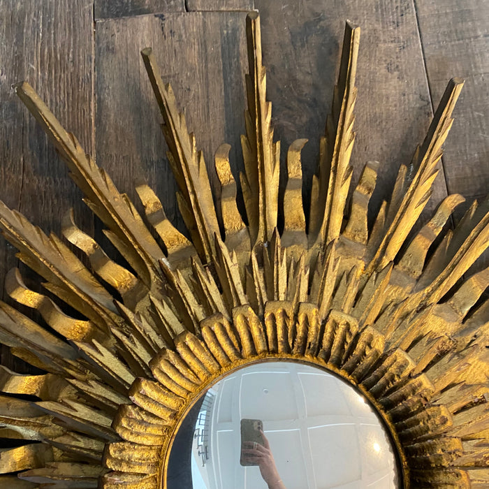 Spanish Layered Intricate Carved Gilt Wood Soleil Sunburst Starburst Wall Mirror