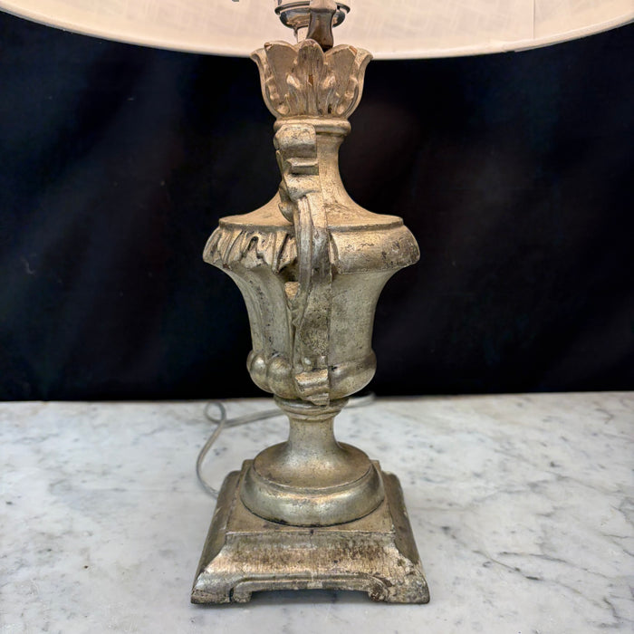 Antique Silver Urn Table Lamp with Elaborate Foliate Carving and Scrolled Handles (2 available)