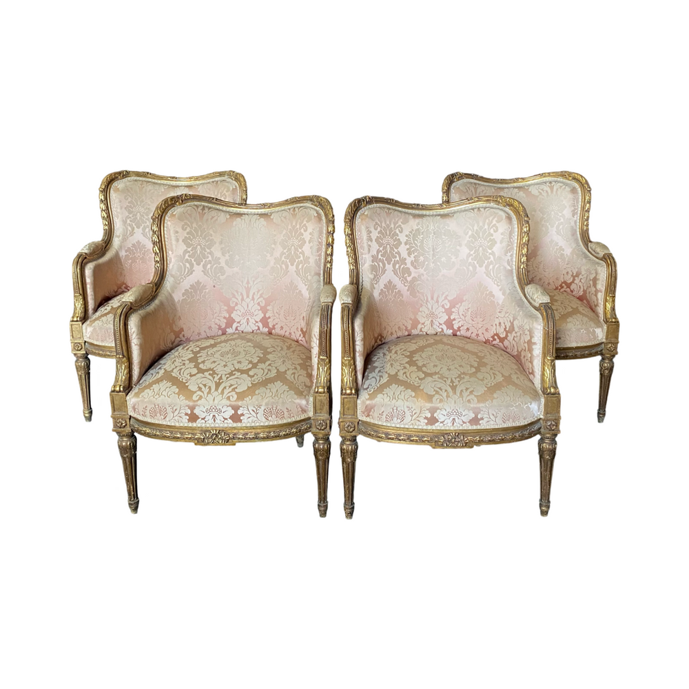 Exquisite Early 19th Century French Set of 4 Louis XVI Armchairs or Bergere Chairs