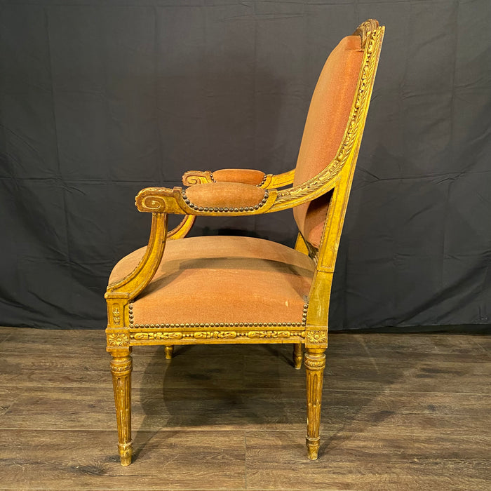 Pair of Antique French Louis XVI Armchairs | Painted & Gilt Fauteuils