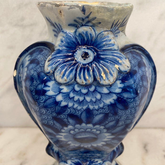 Early Antique Dutch Delft Blue and White Floral Vase, Netherlands