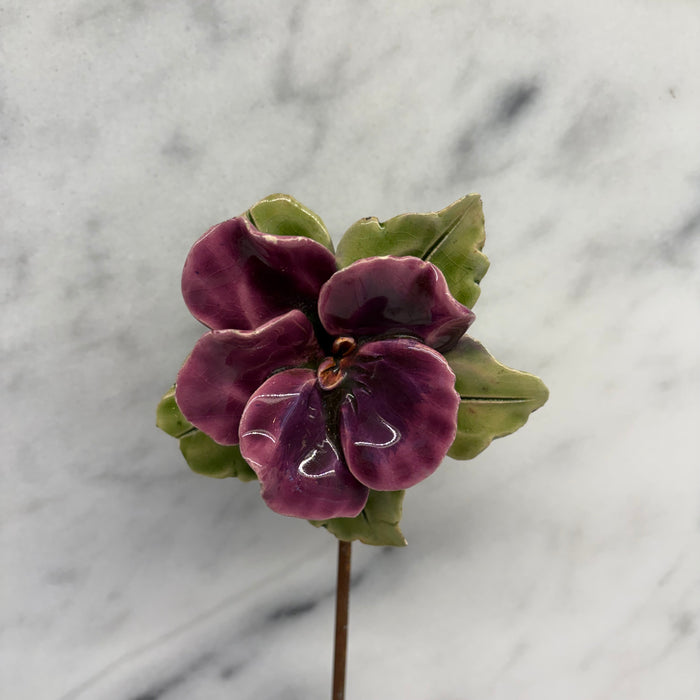Antique French Purple Porcelain Violet Flower Botanical Sculpture on Custom Display Stand