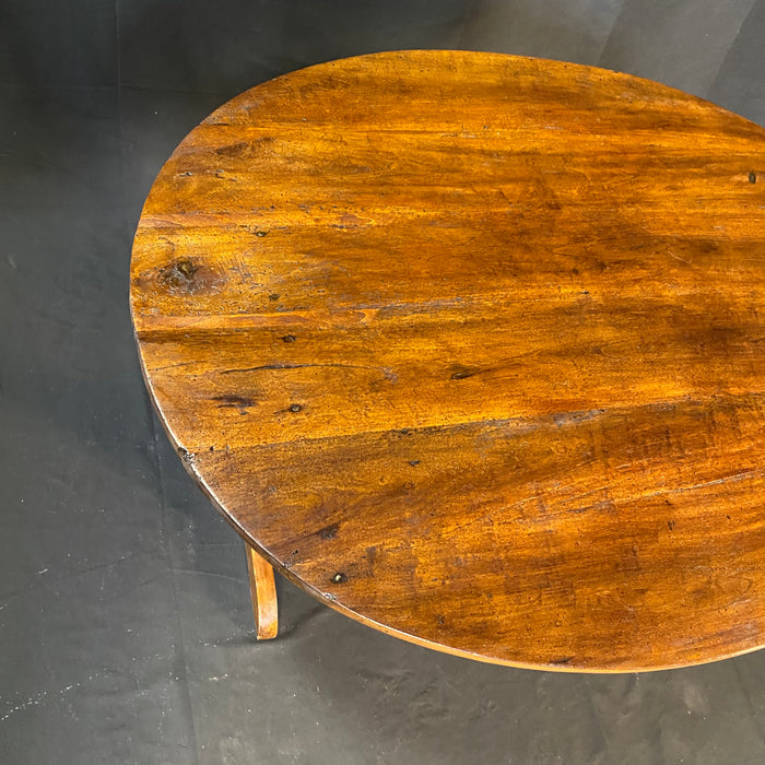 Large Oval Cherry French Early 19th Century Vigneron or Tilt-Top Walnut 'Table De Vendange' or Wine Tasting Table