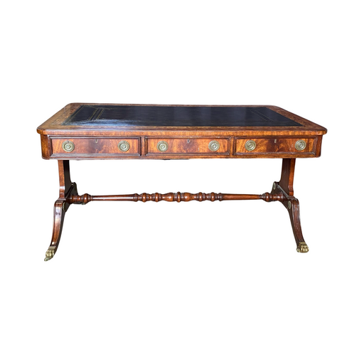 British Regency Style Mahogany Partners Two Sided Desk or Writing Table with Embossed Leather Top