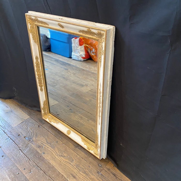 French 19th Century Empire Rectangular Mirror White and Gold with Original Mercury Glass