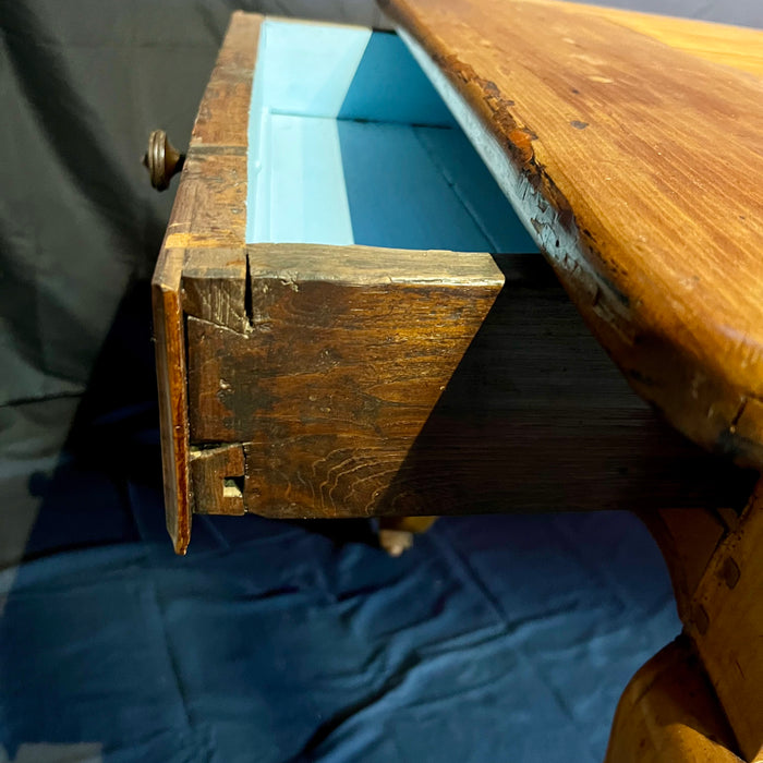 Antique French Farmhouse Dining Table with Scalloped Apron and Two Drawers