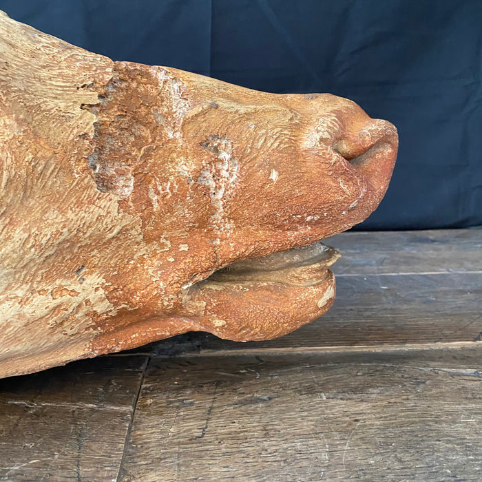 Detailed French Cow Head (Tete de Vache) Sculpture From Butcher's Shop or Boucherie Advertisement - Life Size Architectural Bust