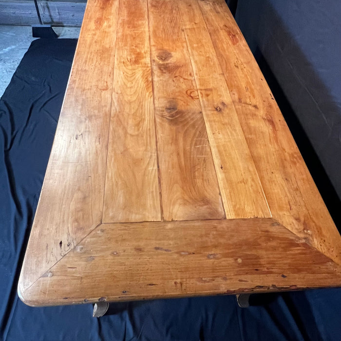 Antique French Farmhouse Dining Table with Scalloped Apron and Two Drawers