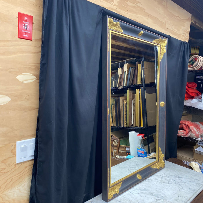 Elegant French Empire Ebony Black and Gold Carved Giltwood and Gilt Gesso Mirror