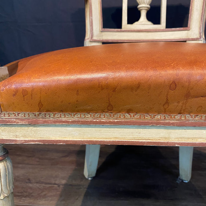 Spectacular Pair of French Neoclassical Figural Leather Armchairs or Fauteuils with Original Paint