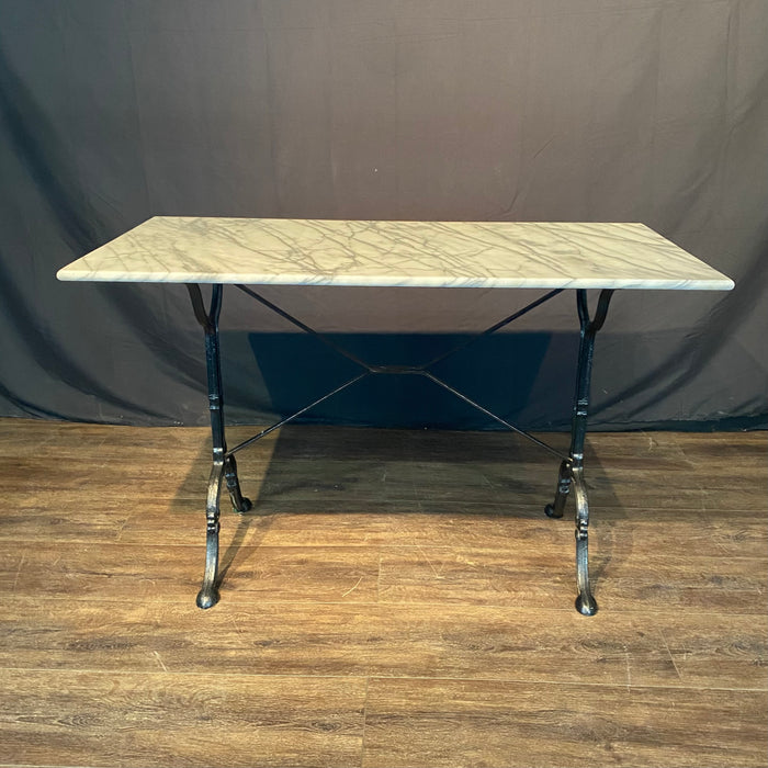 French Cafe Table or Bistro Table with Cast Iron Base and Carrera Marble Top