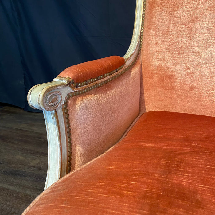 Pair of Antique French Louis XVI Painted Bergere Chairs or Armchairs with Original Mohair
