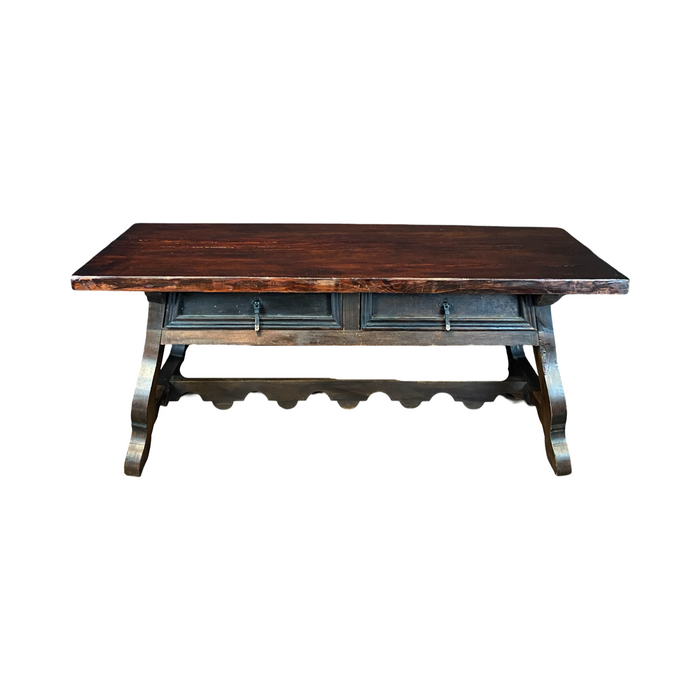 Early Spanish Coffee Table with Double Sided Drawers and Lyre Legs