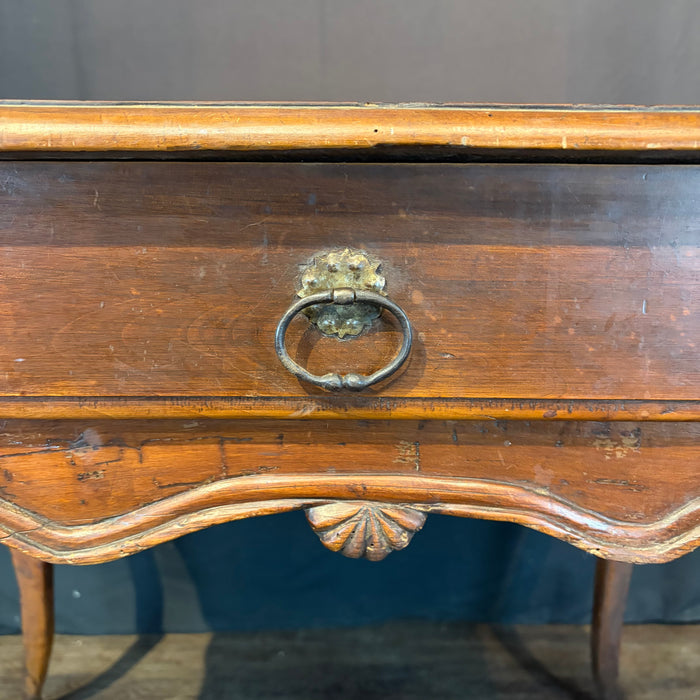 19th Century French Louis XV Walnut Side Table or Writing Desk with Large Drawer, Cabriole Legs and Hoof Feet