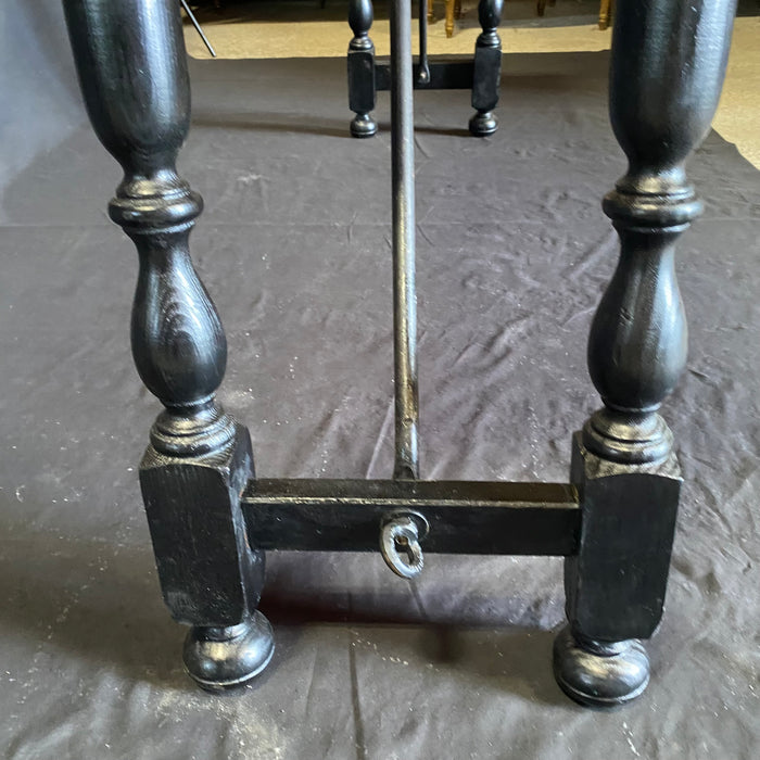 Ebony Spanish Console Table with Turned End Supports Joined by Iron Stretchers