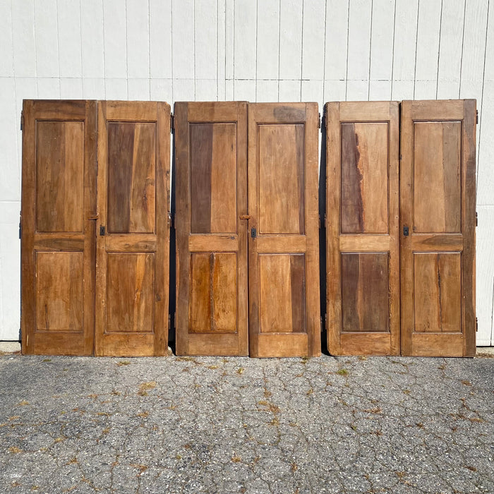 Set of 6 French Antique Walnut Doors (3 Pairs) with Original Keys in the Shape of Numbers 1, 2 and 3