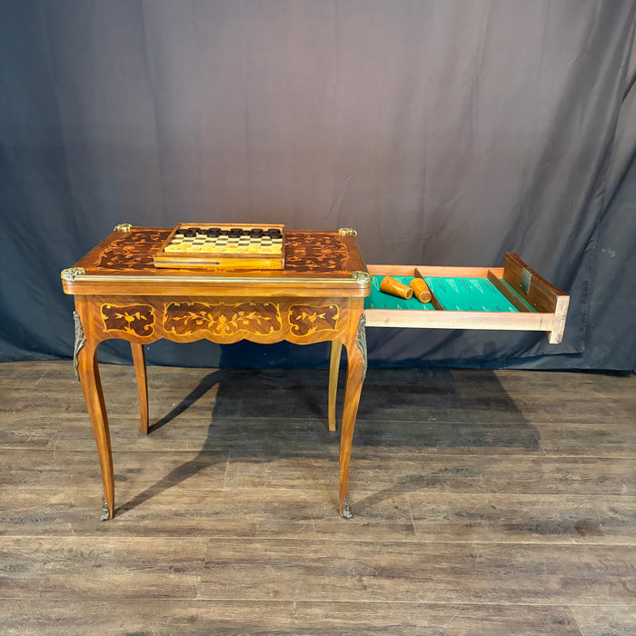 French Marquetry Belle Epoque Game Table, Accent Table, or Occasional Table and with Original Game Pieces