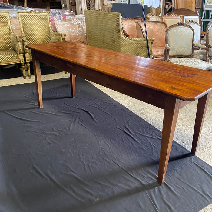 Antique Country French Provincial Farmhouse Harvest Dining Table or Large Console Table with Two Drawers