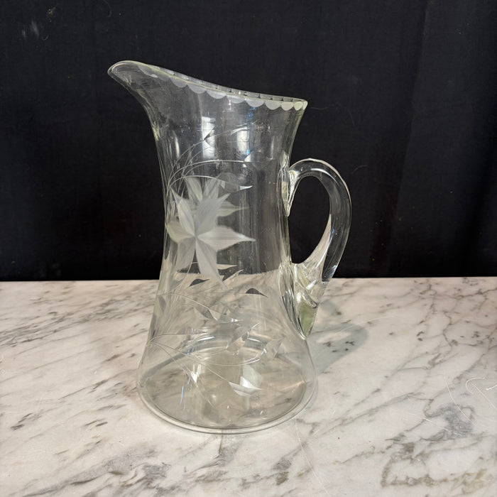 Hand-Blown Etched Glass Water Pitcher