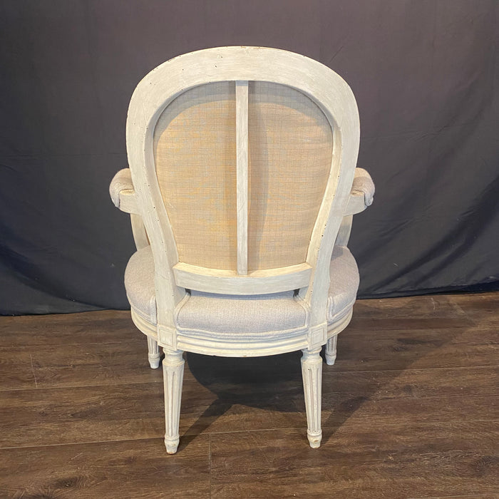19th Century Pair of French Louis XVI Painted Neoclassical Fauteuil Armchairs