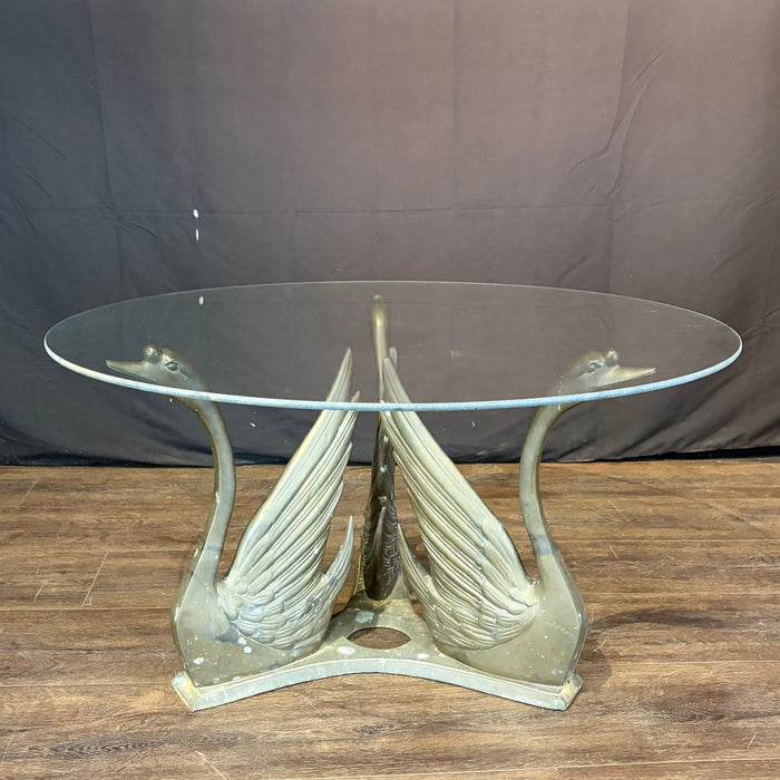 Hollywood Regency Coffee Table or Cocktail Table with Swan Base and Glass Top