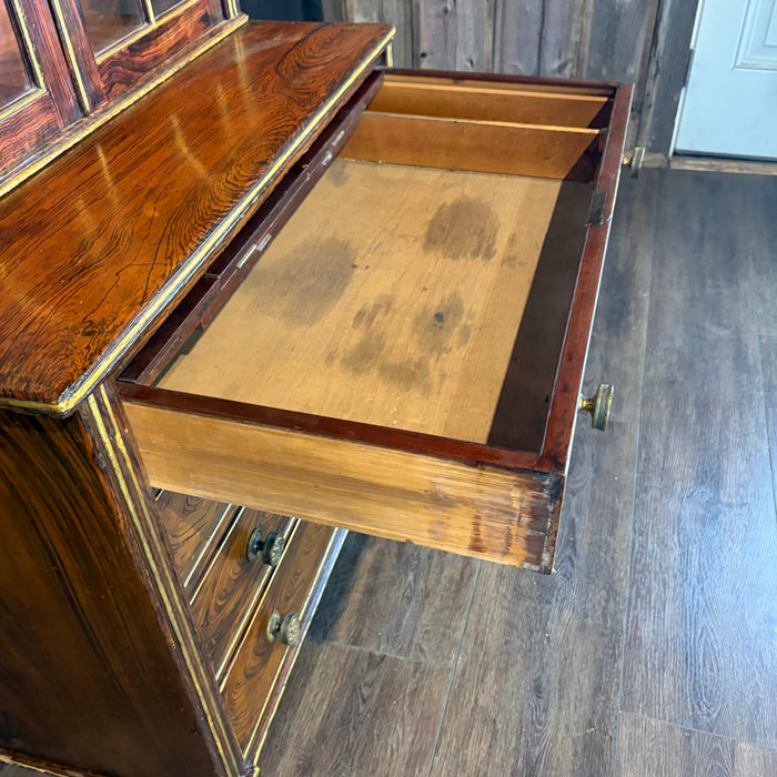 Early 19th Century English Regency Faux Rosewood Secretary Bookcase with Writing Drawer