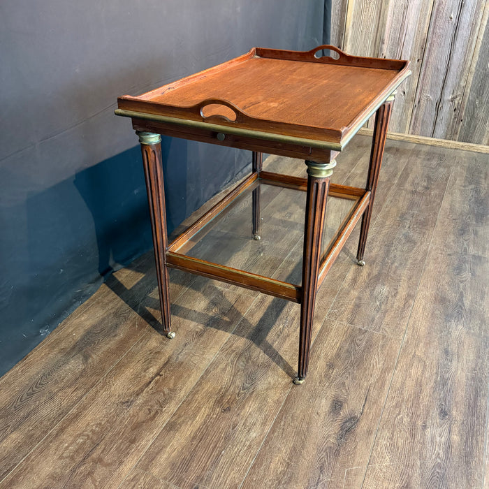 Antique French Bar Cart or Drinks Trolley with Pull-Out Leaves, Glass Shelf and Fluted Legs