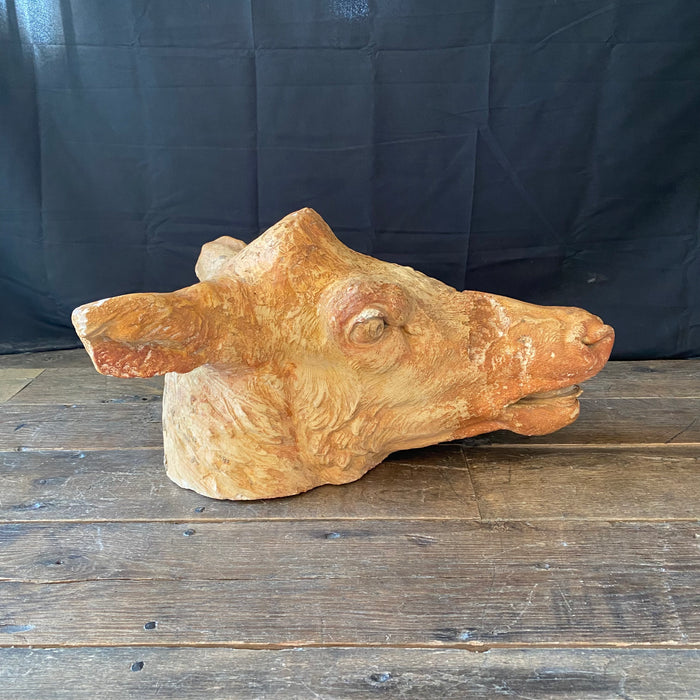 Detailed French Cow Head (Tete de Vache) Sculpture From Butcher's Shop or Boucherie Advertisement - Life Size Architectural Bust