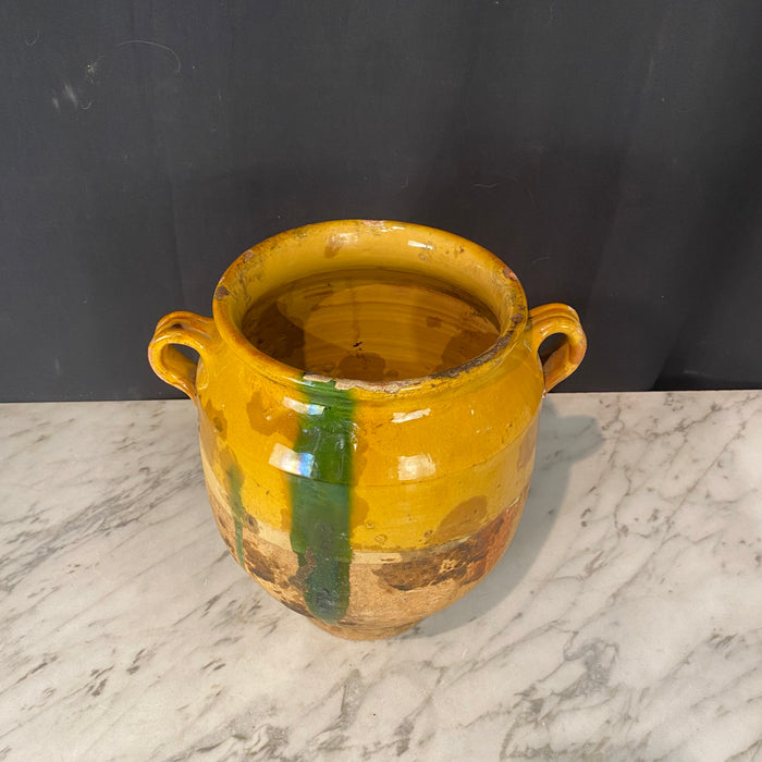 French Large Confit Pot with Yellow Glaze from the 19th Century #8858