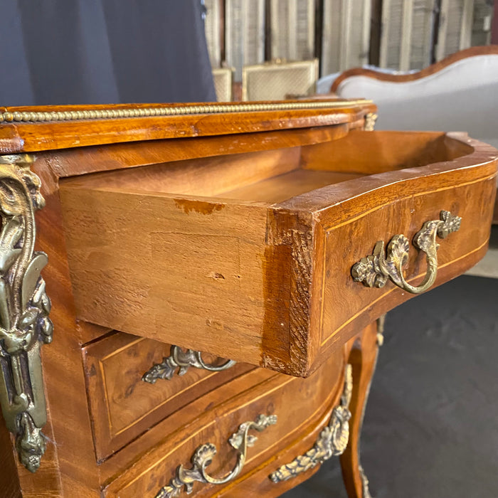 French Pair of Louis XV Walnut Commodes, Side Tables or Nightstands with Ormolu Accents