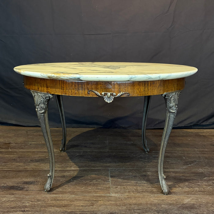 French Marble Top Coffee Table with Ormolu Mounted Apron and Cabriole Legs