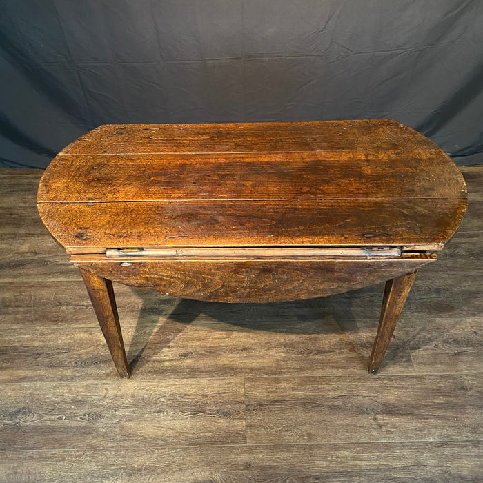 Early Primitive French Country 18th Century Oval Drop Leaf Side Table or Small Dining Table