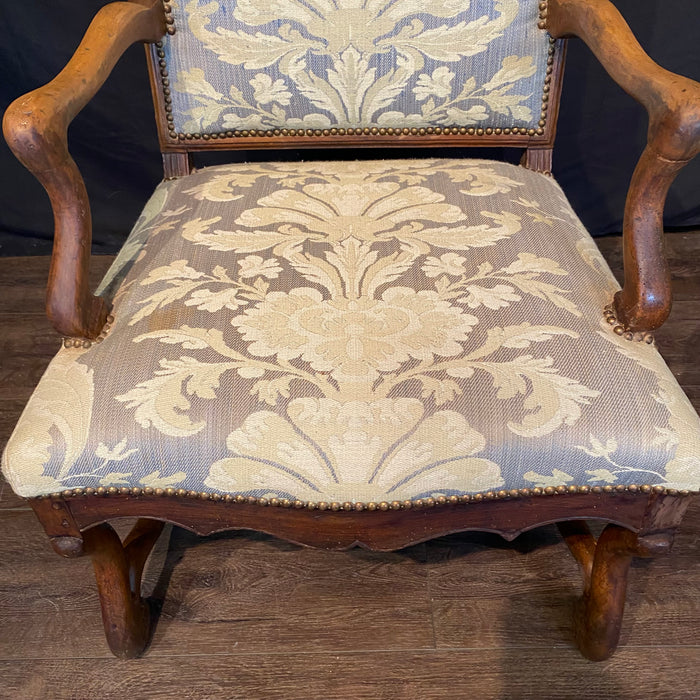 Antique French Pair Louis XIV Armchairs or Fauteuils with Os de Mouton Stretchers