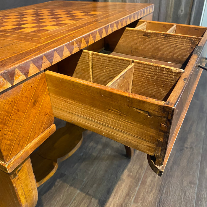 Antique French Game Table, Side Table or Accent Table with Inlaid Marquetry Checkerboard Top