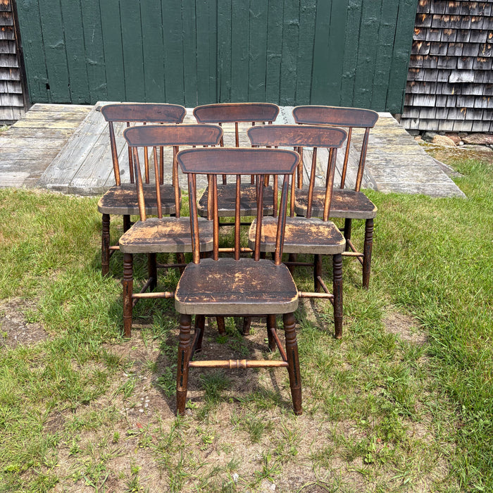 Set of Six 19th Century Plank Seat Grange Chairs from Maine