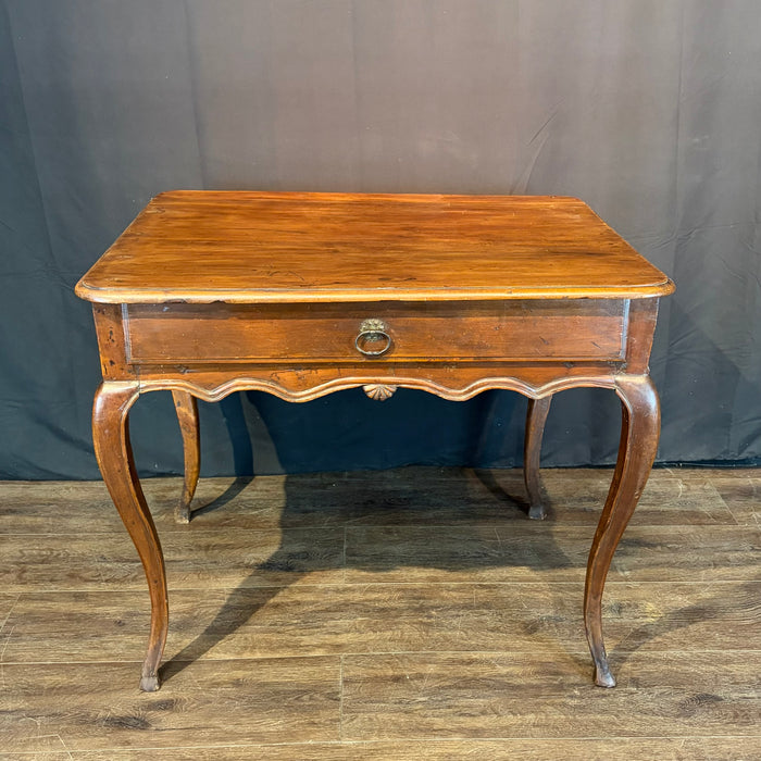 19th Century French Louis XV Walnut Side Table or Writing Desk with Large Drawer, Cabriole Legs and Hoof Feet