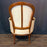 French Louis XV Style Bergere Armchair with Carved Cabriole Legs and Blush Upholstery