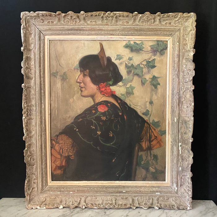 Emile Quentin Brin 1863-1950: Large French Portrait Oil Painting of Woman