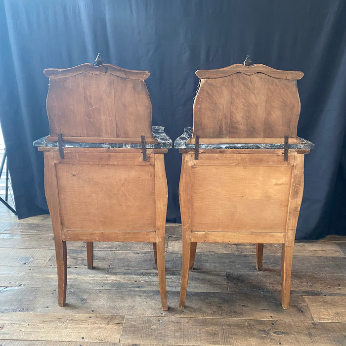 Pair of Antique French Louis XV Marble Top Bedside Cabinets, Nightstands or Side Tables
