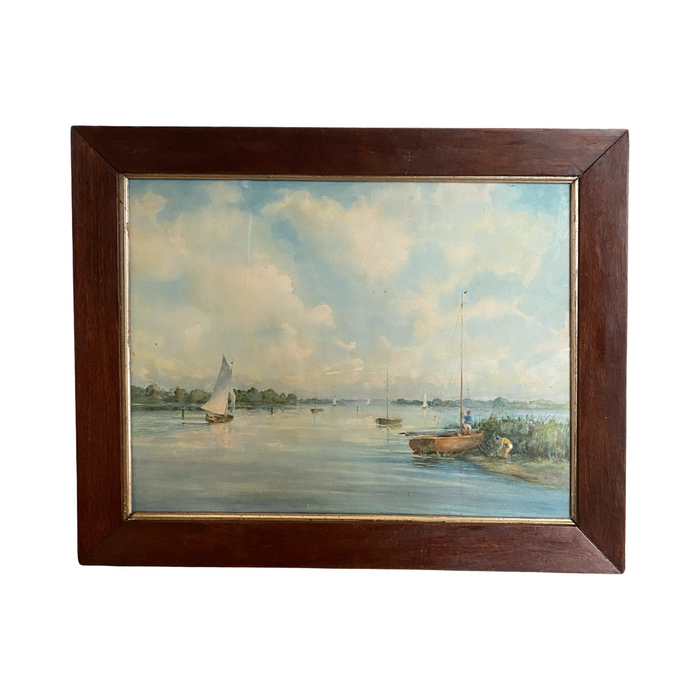 Listed British Artist Bernard Harper Wiles (1883-1966) - Framed Original  Watercolor Painting of Sailboats on the Water in England