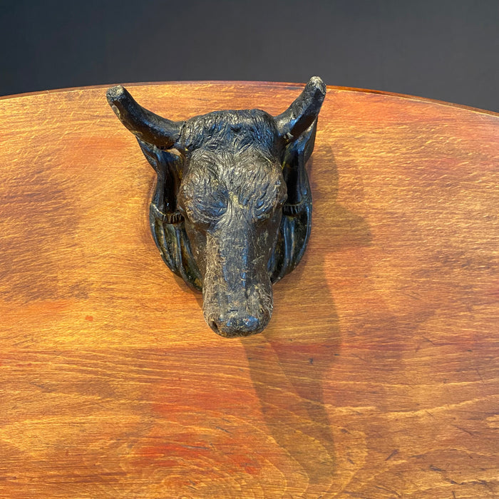 French Butcher’s Block Table With Bull’s Head Mount - Kitchen Island or Accent Table or Console