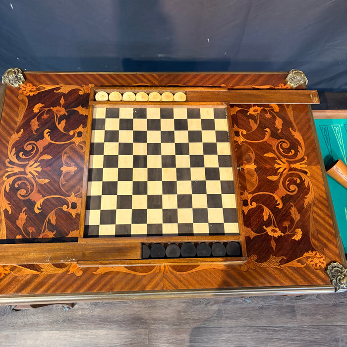 French Marquetry Belle Epoque Game Table, Accent Table, or Occasional Table and with Original Game Pieces