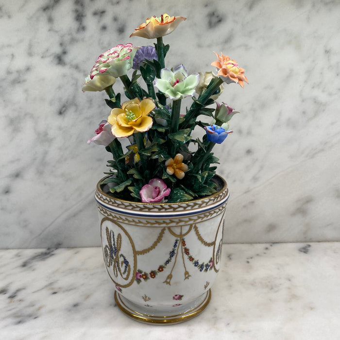 French Sevres Porcelain Flower Vase or Cachepot with Marie Antoinette Cipher