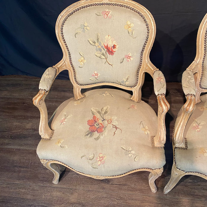 Antique French Pair of Painted Louis XV Armchairs or Fauteuils