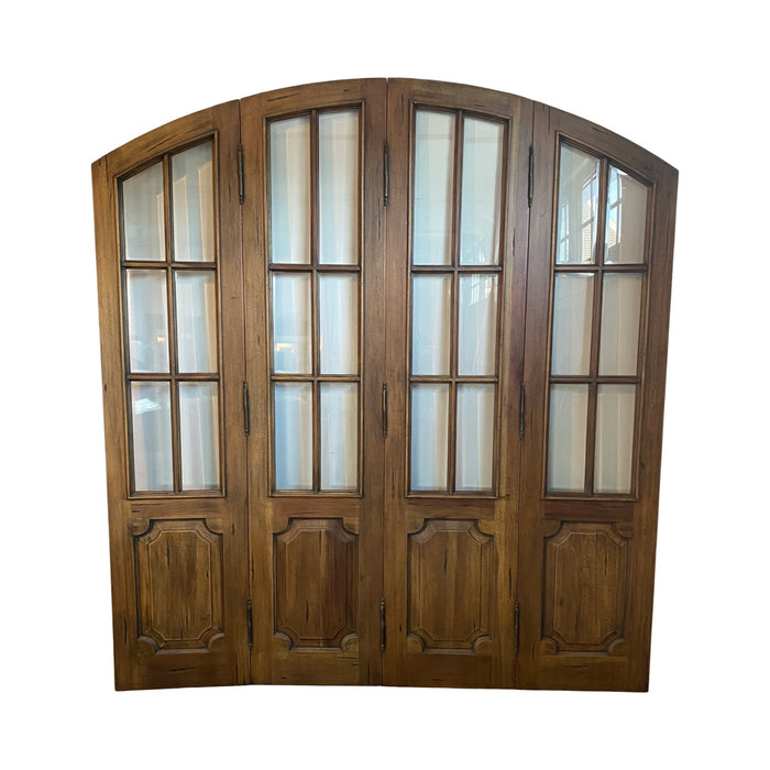 Antique French Four-Panel Folding Screen Room Divider with Beveled Glass Panels