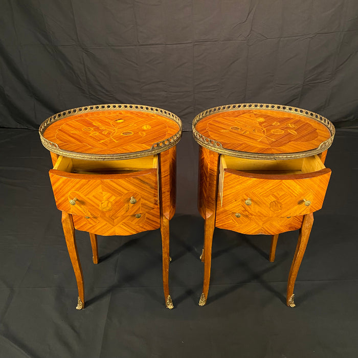 French Louis XV bedside tables, nightstands or side tables with marquetry